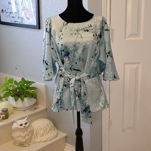 Alfani Women's Blouse Blue Size Small S Tie Front Floral Elbow Sleeve